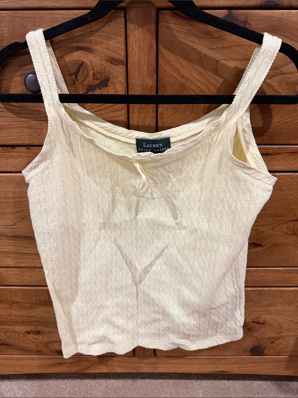 Lauren Ralph Lauren Cream Cable Knit Tank Top with Tie Neck
